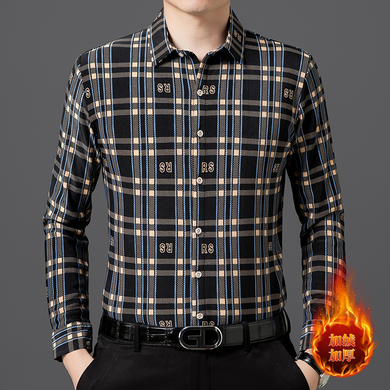 【专柜正品】加绒衬衫中年男加厚长袖衬衫经典衬衣衬衣保暖衣内搭