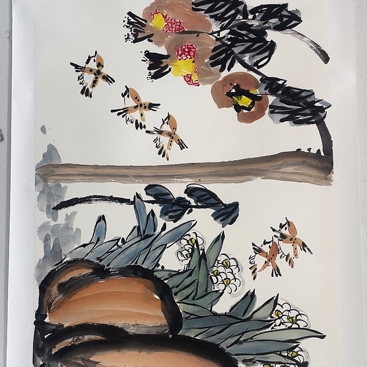 带灯款姜老师四尺花鸟