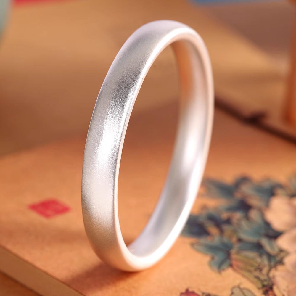 足银手镯 古法磨砂轮胎手镯足银999时尚简约百搭精致送长辈送妈妈