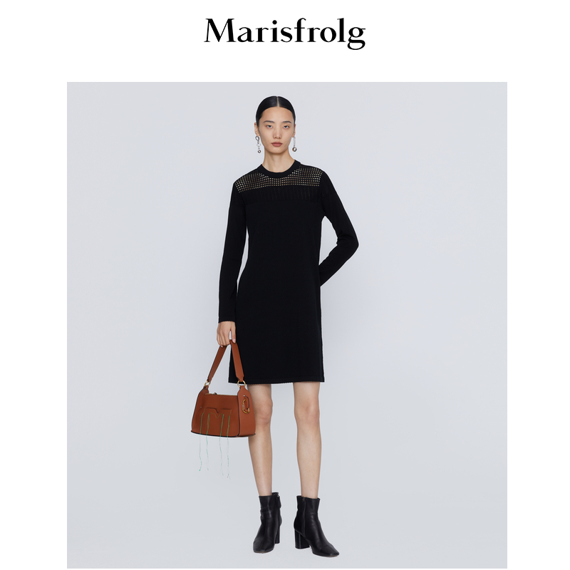 【达人专属】玛丝菲尔秋季镂空中长款针织连