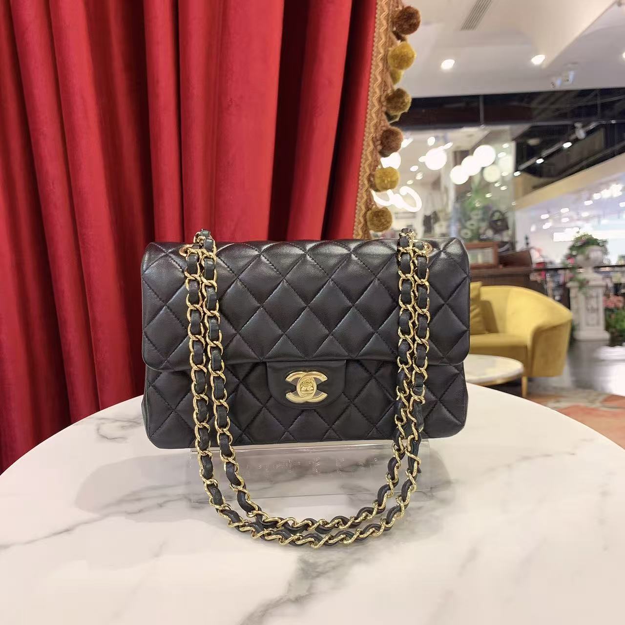 99新 Chanel/香奈儿 GGS香奈儿CF小号黑金羊皮单肩包76143942