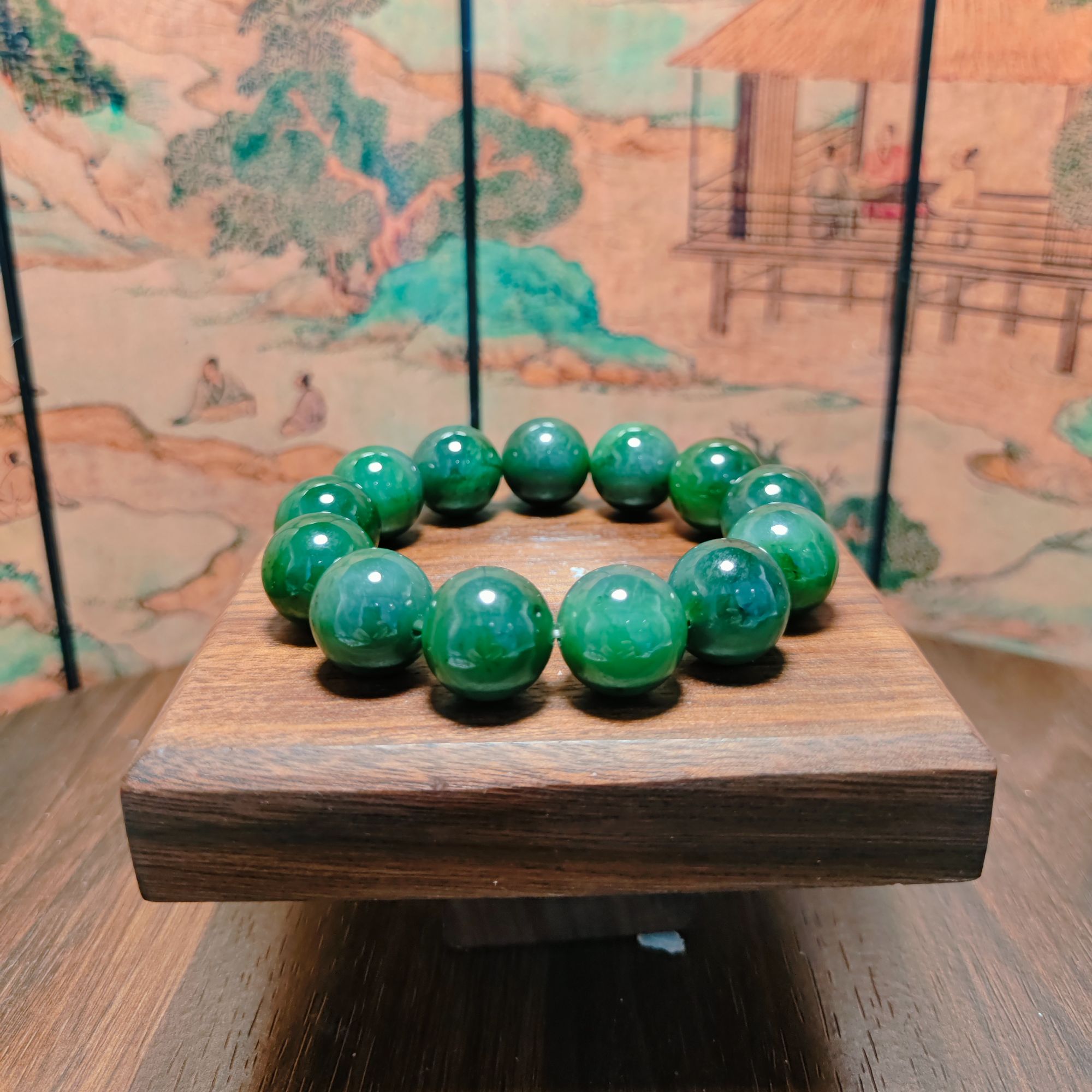 K和田玉碧玉圆珠手串（卡16）2052