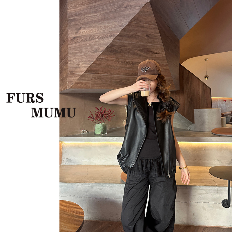 【MUMU】2025年春季新款海宁真皮皮衣外套女绵羊皮短款-机车皮马夹