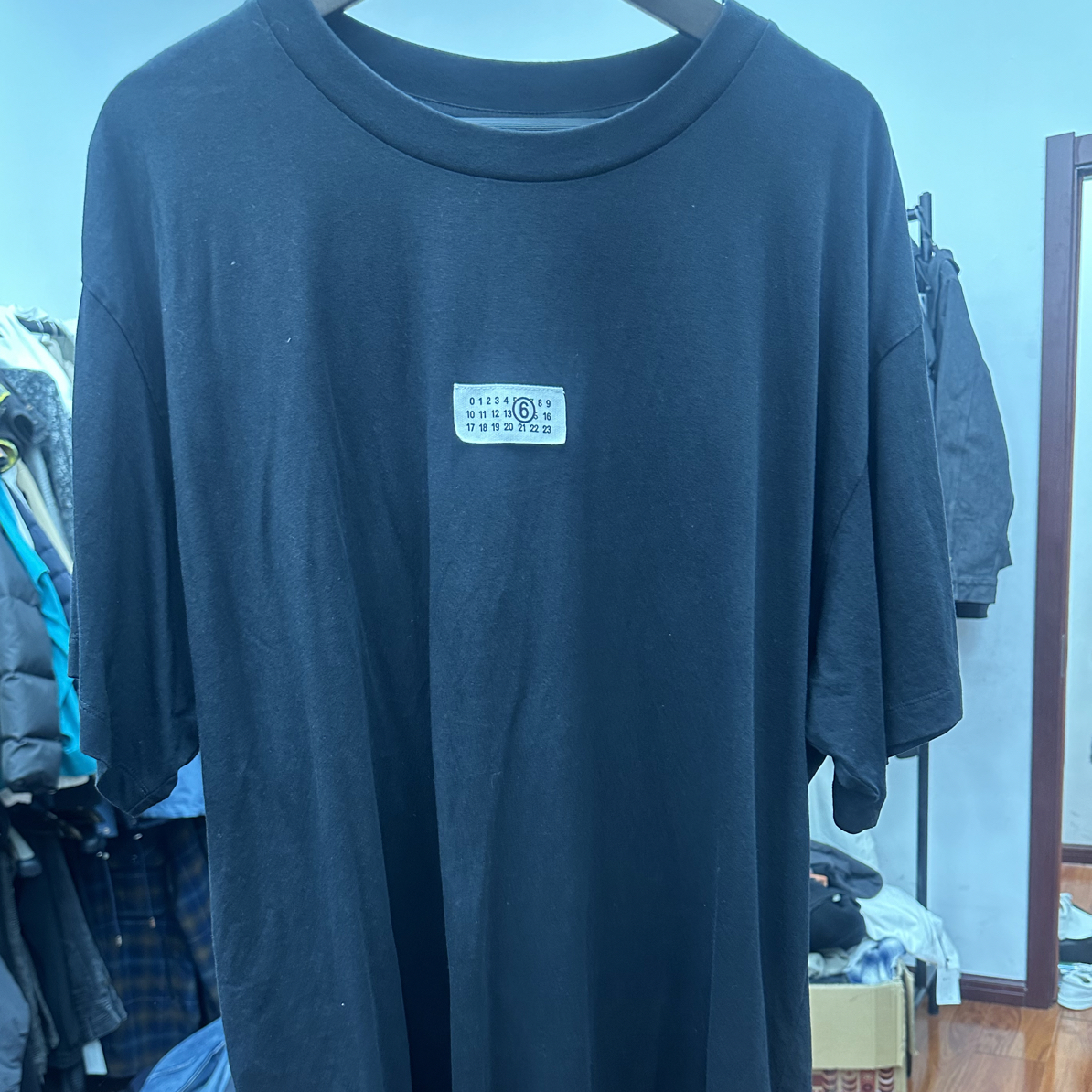 99新 Maison Margiela/梅森马吉拉 L 马吉拉贴布短袖 黑色