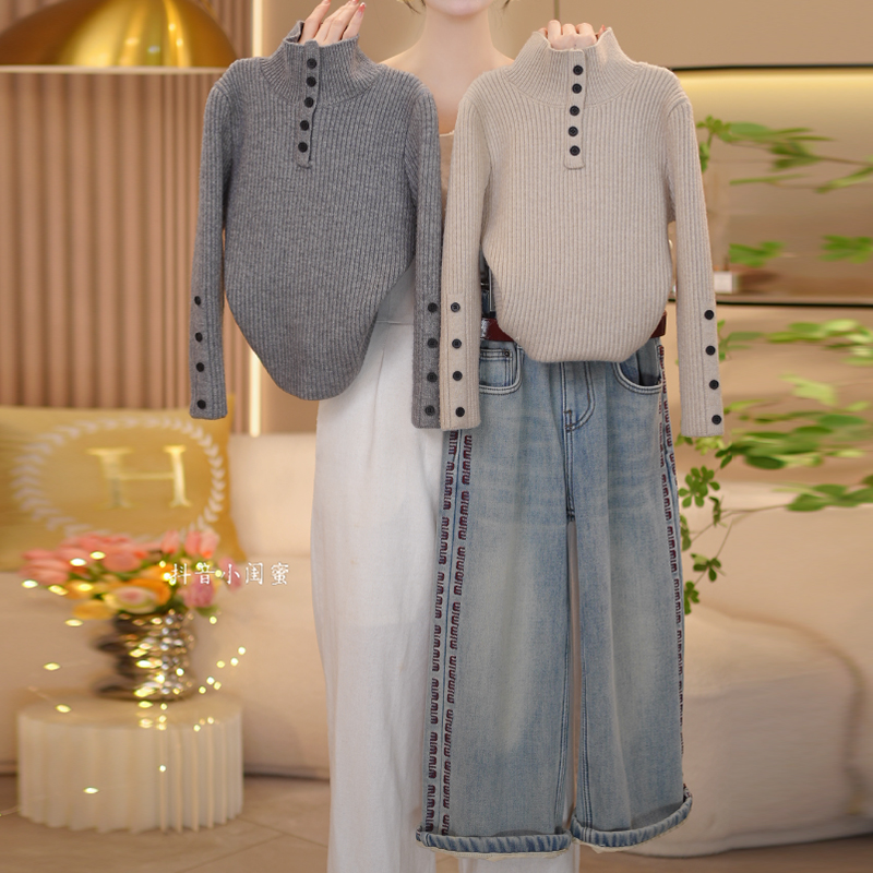 【闺蜜家】女童秋冬季2025新款加绒加厚打底衫毛衣+牛仔裤套装-8950