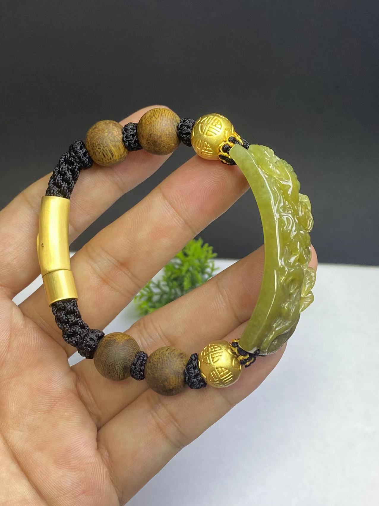 天然翡翠a货冰糖细润胶感飞黄腾达黄龙牌手链手牌51-21-10