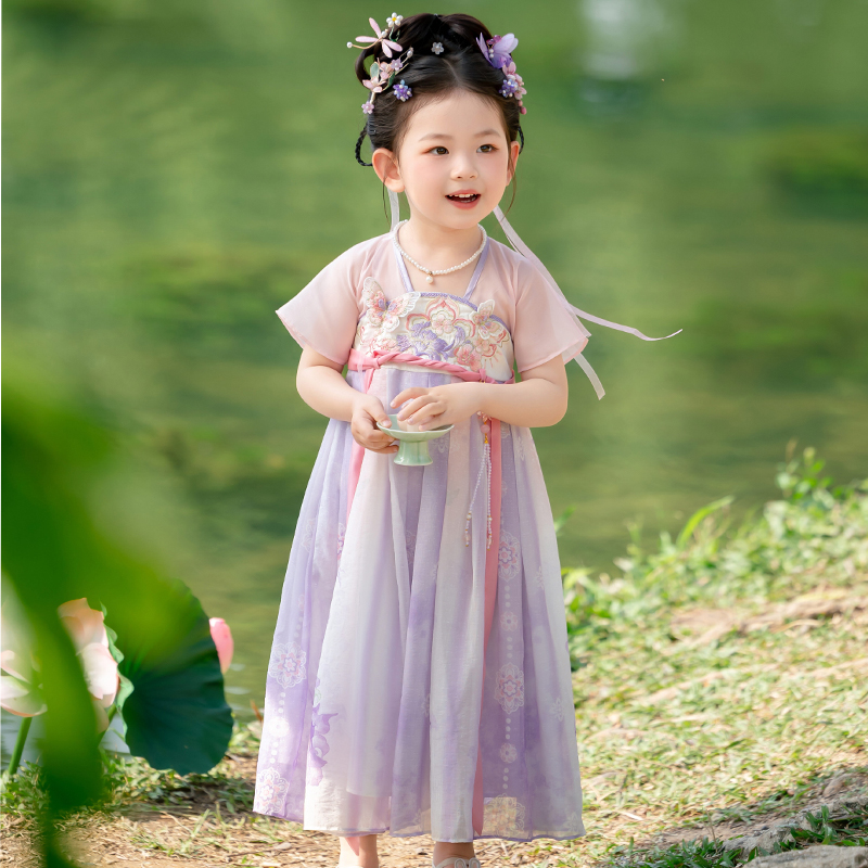 【云纱】汉服女童夏装宝宝2025新款中国风紫色仙气襦裙女孩连衣裙