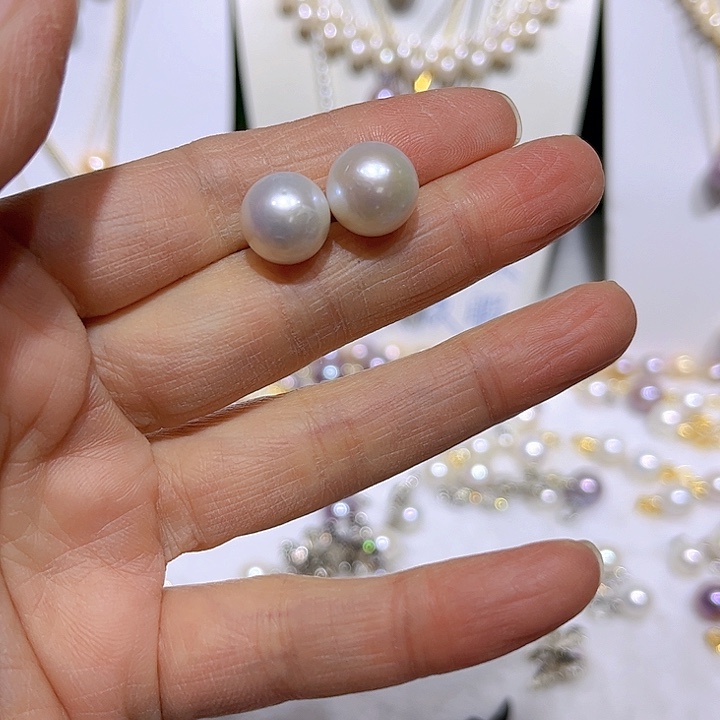 淡水珍珠白珠耳钉99未镶嵌