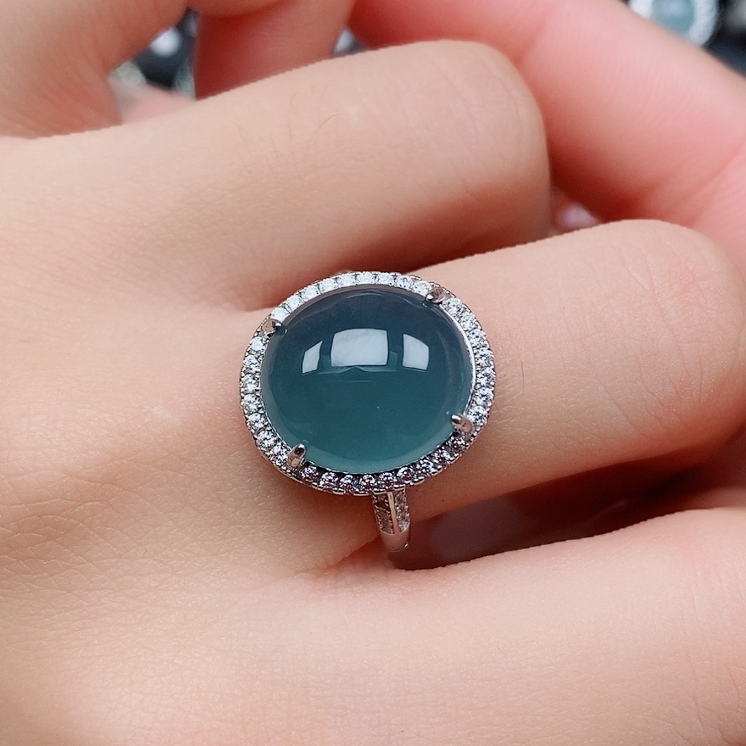 翡翠戒指银S925镶嵌戒指