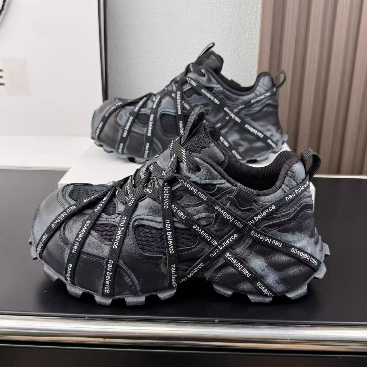 复古做旧厚底爆款老爹鞋女2025秋季新款绑带休闲鞋运动女鞋729-57