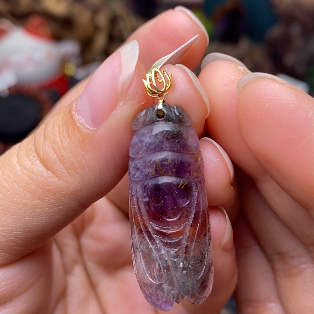 水晶A019极光四色吊坠18K金镶嵌