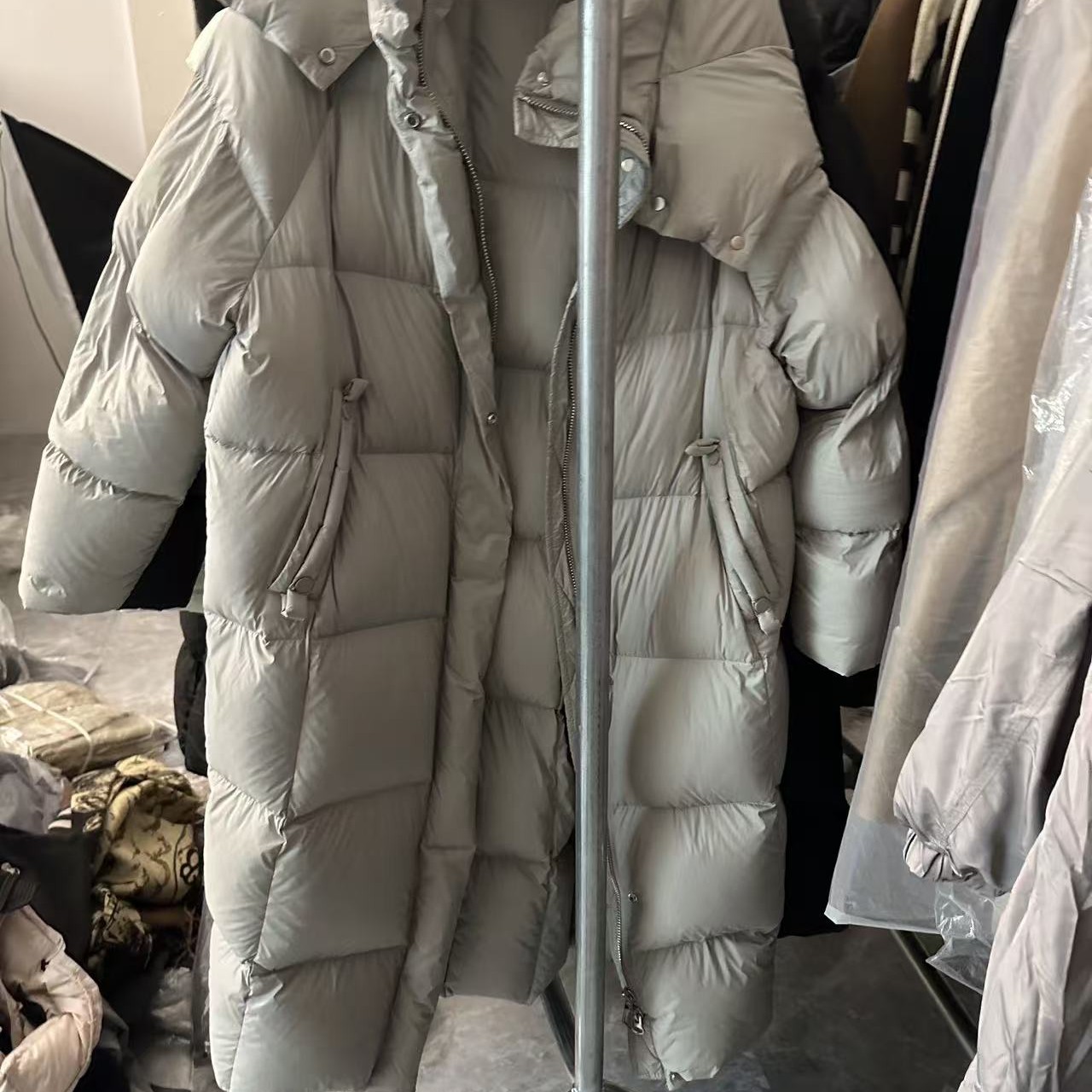 小橙子 长款豆腐块连帽外套