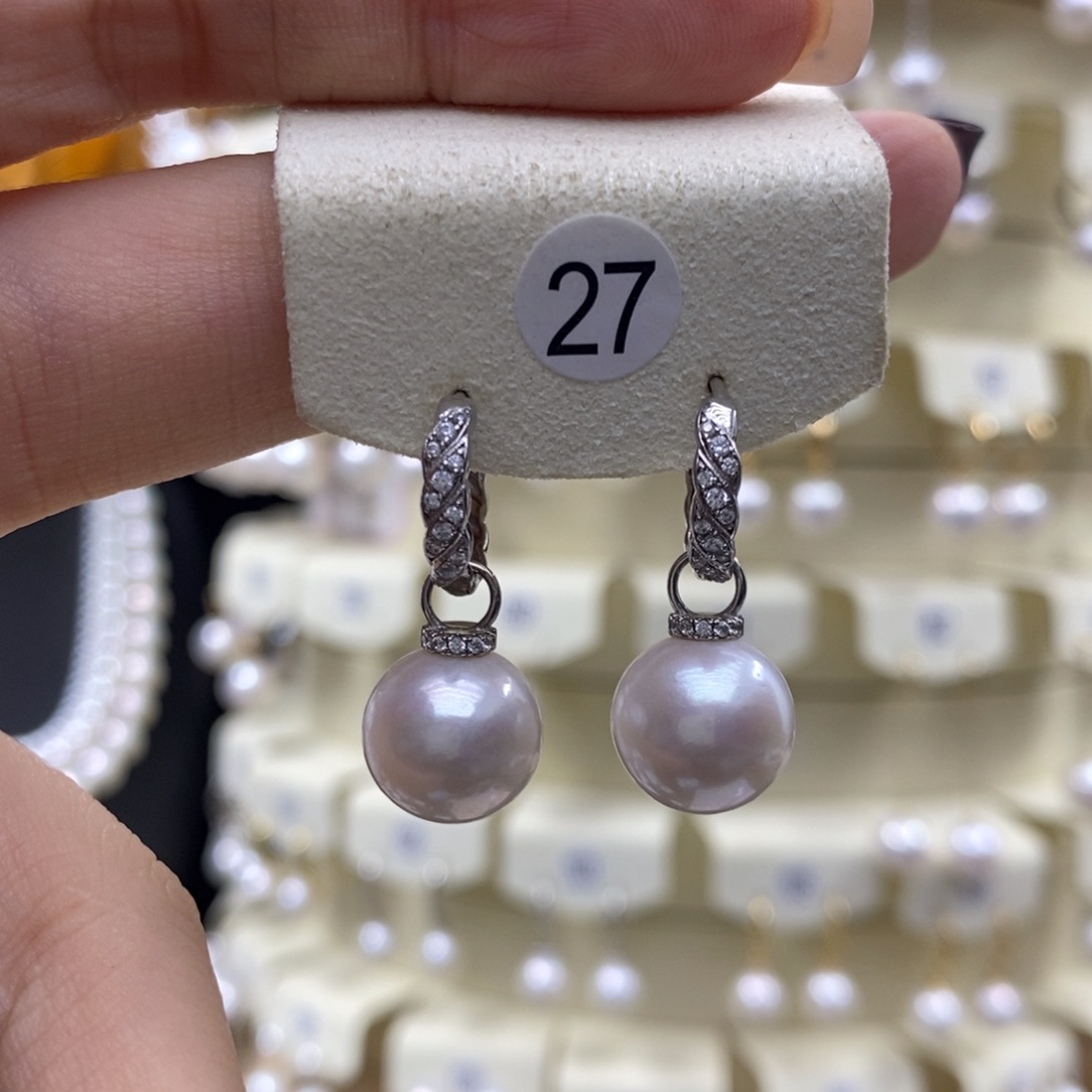 银S925镶嵌耳饰淡水珍珠