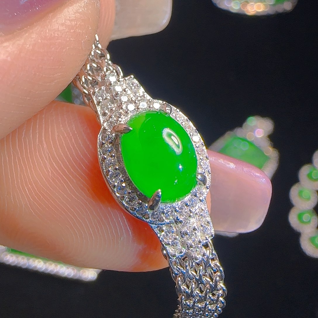 翡翠手链银S925镶嵌天然