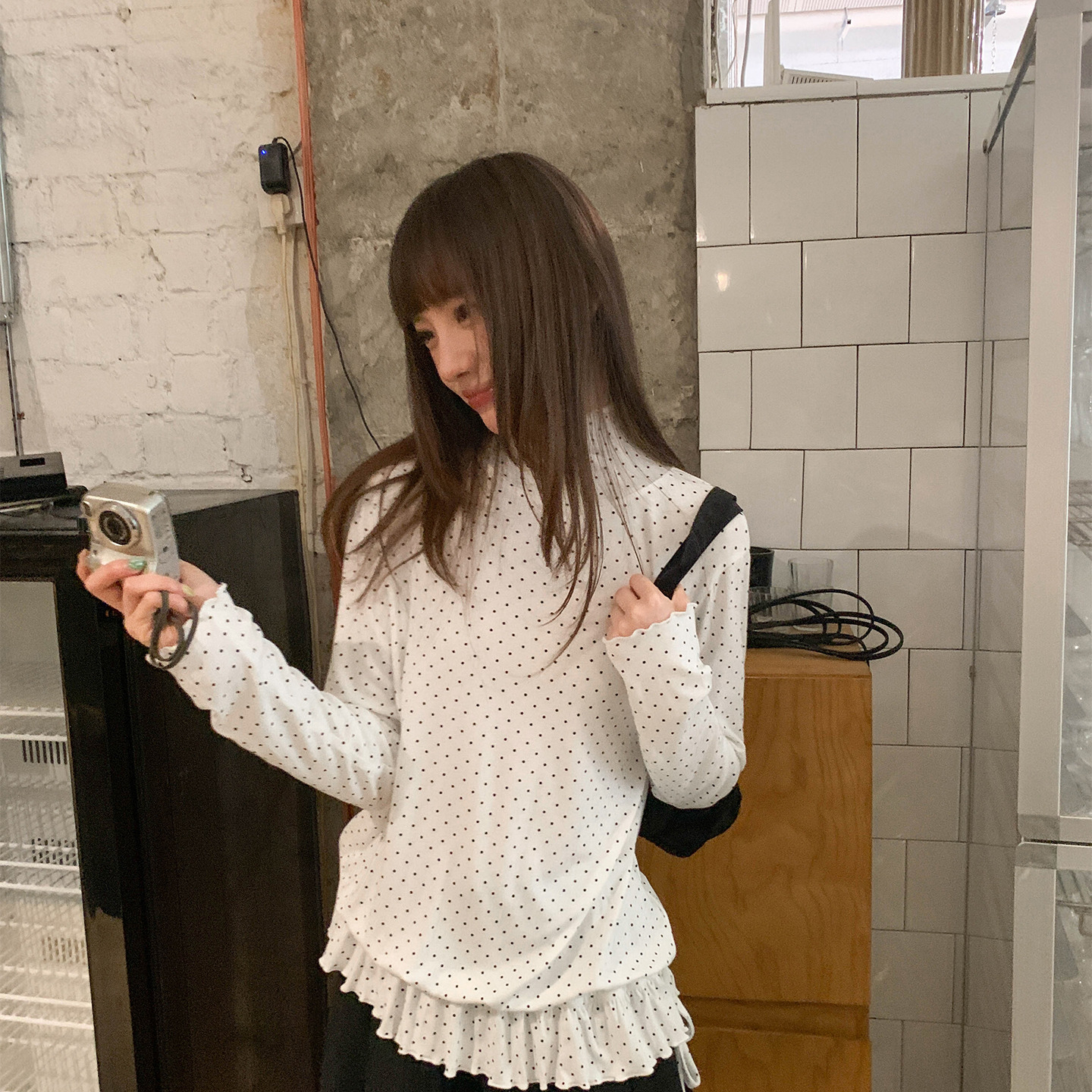 秋冬季百搭高领波点荷叶边密边打底衫女气质宽松长袖宽松上衣