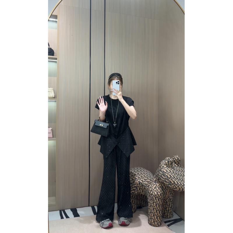 【允儿严选】欧货高品烫钻设计时尚百搭上衣+长裤套装