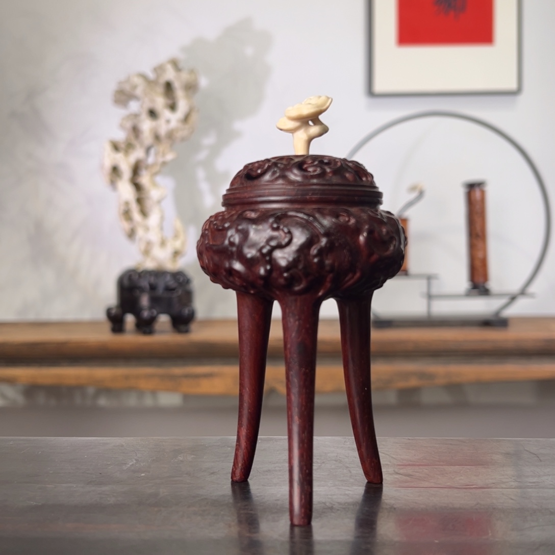 檀香紫檀（小叶紫檀）三足香炉香道