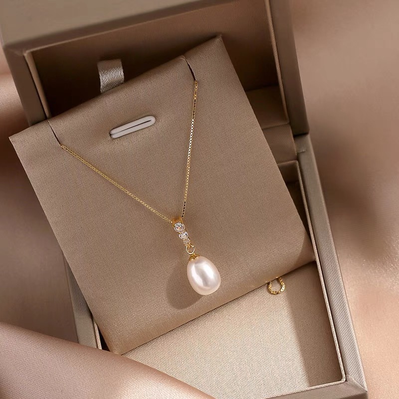 铜镀金 天然淡水珍珠项链 气质时尚锁骨链奢百搭小众简约白色