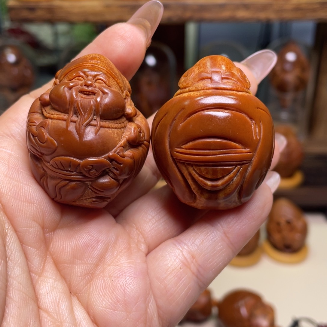 佛螺菩提吊坠财神一对