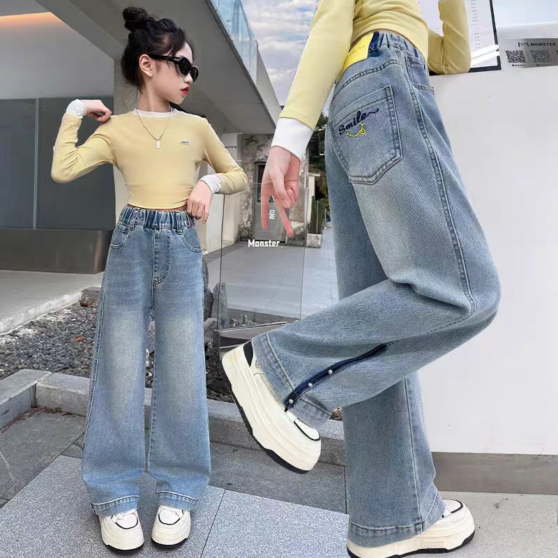女童裤子春秋装2025新款儿童中大童外穿长裤宽松牛仔裤春款阔腿裤