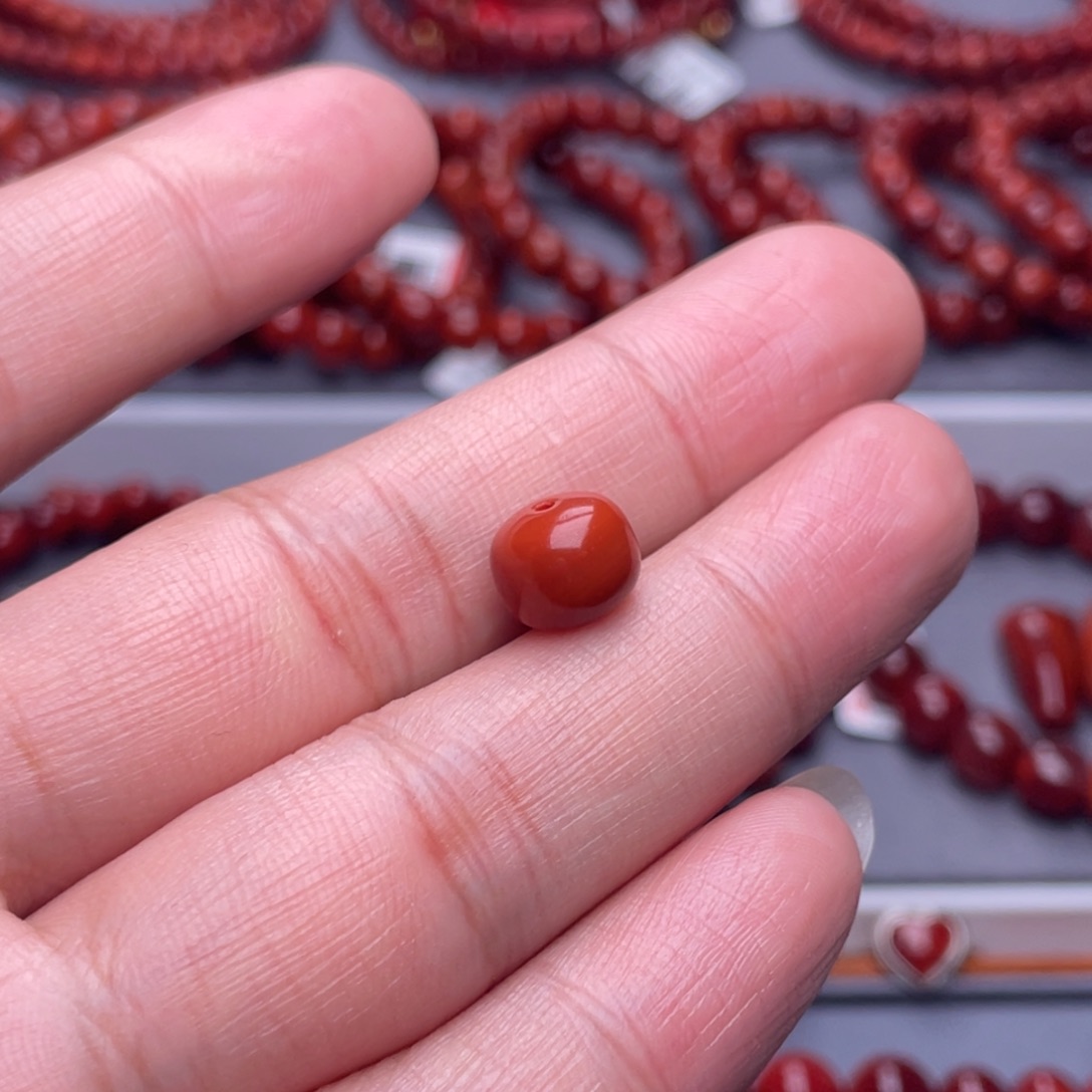 船***￴南红玛瑙未镶嵌配珠9.7mm瓦西柿子锦老型单珠