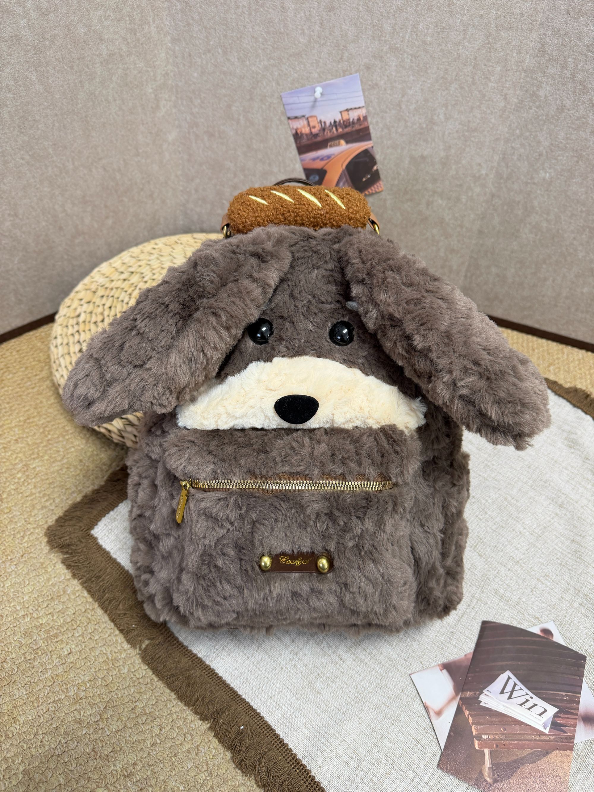 可爱腊肠狗双肩包毛绒绒时尚大容量双肩包