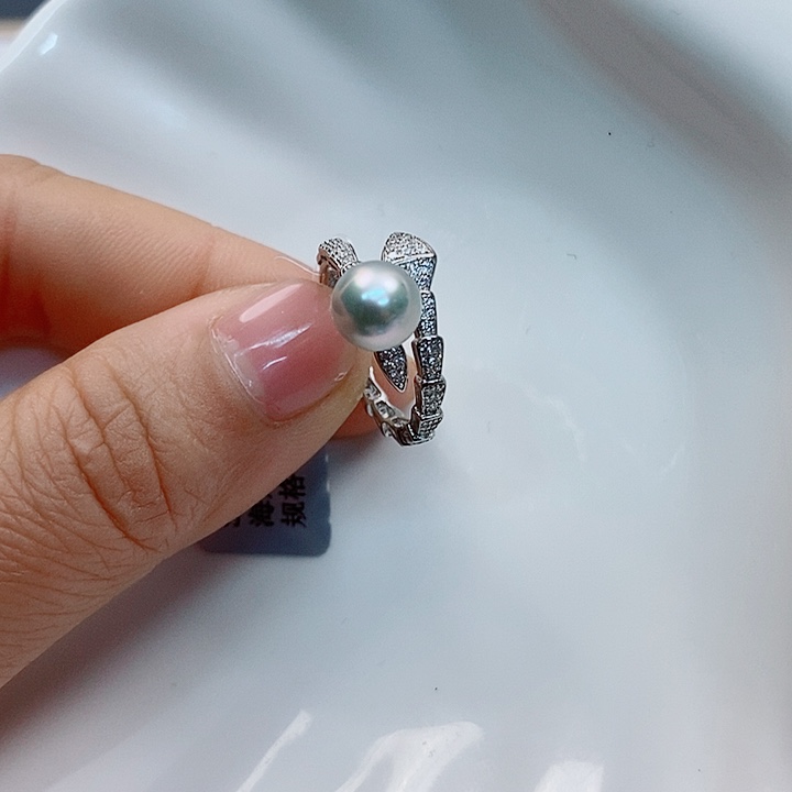 海水珍珠戒指银S925镶嵌7-8