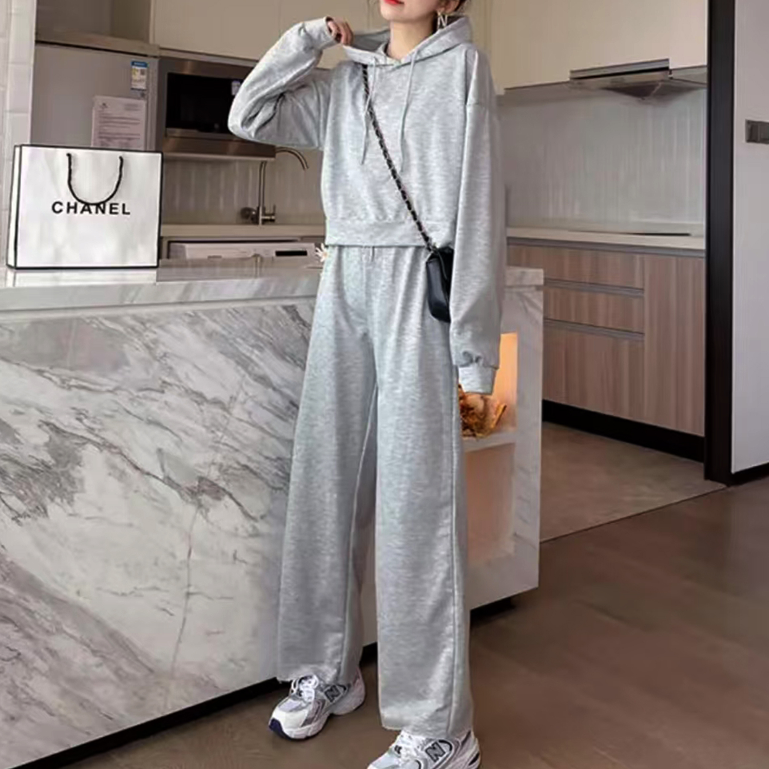 女减龄辣妹风春秋韩版连帽领可亲子时尚长袖长款卫衣套装P-2G519