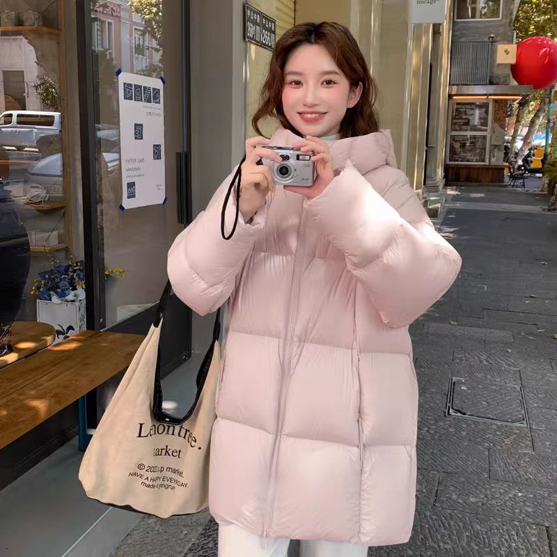 蓝金绒2.0新款冬季爆款 连帽中长款女士羽绒服少女风洋气