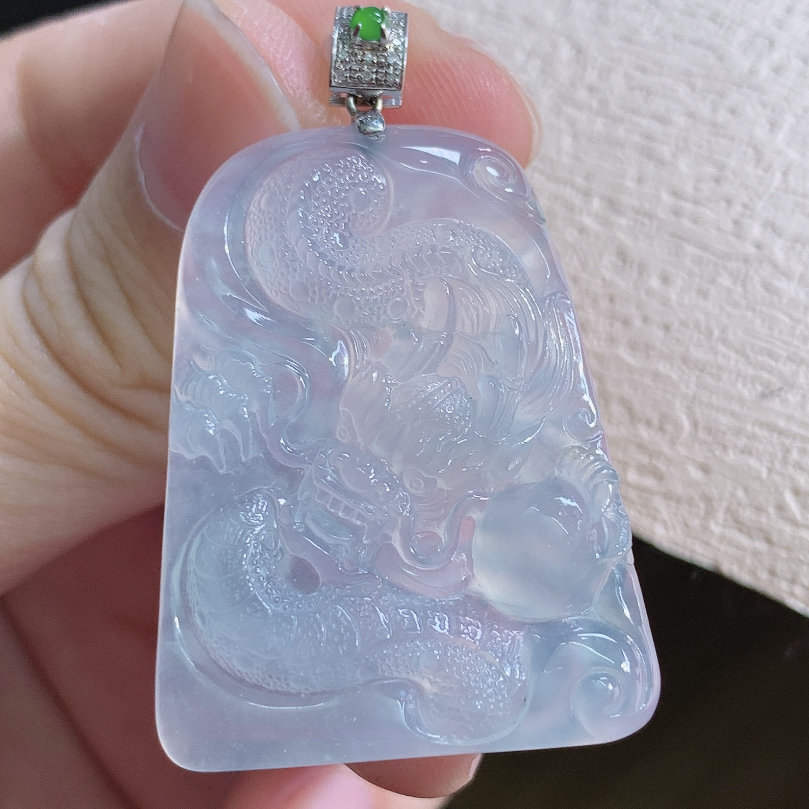 缅甸天然翡翠A货老坑冰种紫底龙牌吊坠编号3