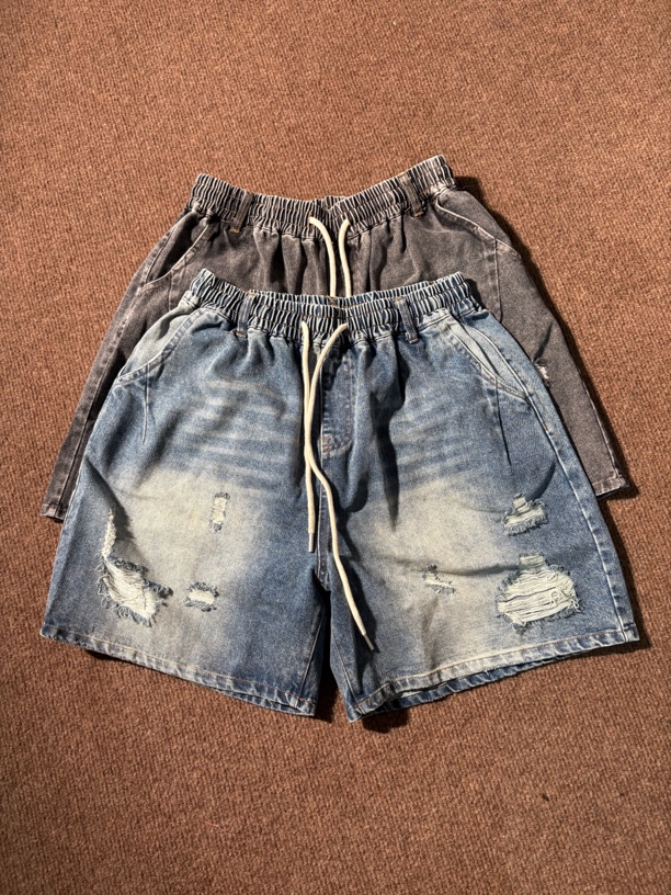 2025夏季新款大码炒色做旧破洞牛仔短裤