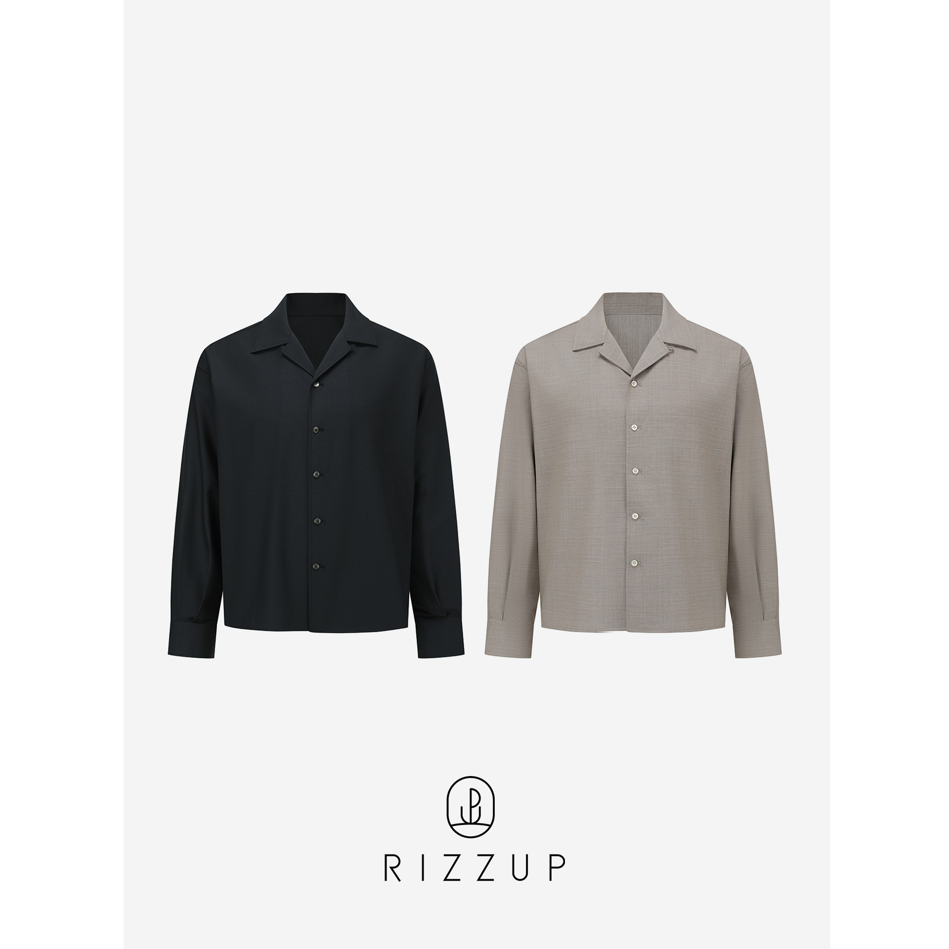 RIZZZUP ROW风140支羊毛古巴领长袖衬衫可机洗高级松弛感外套