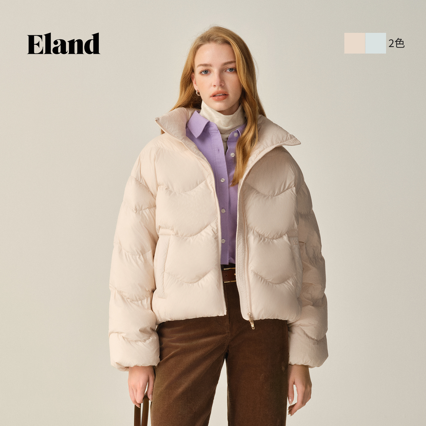 【90绒】Eland衣恋莫兰迪色系保暖双头拉链立领羽绒服女EEJDF8TS03