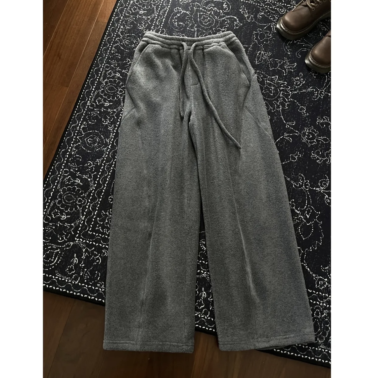 冬季加厚通体摇粒绒宽松阔腿阔男女加厚抽绳垂感休闲裤-90741