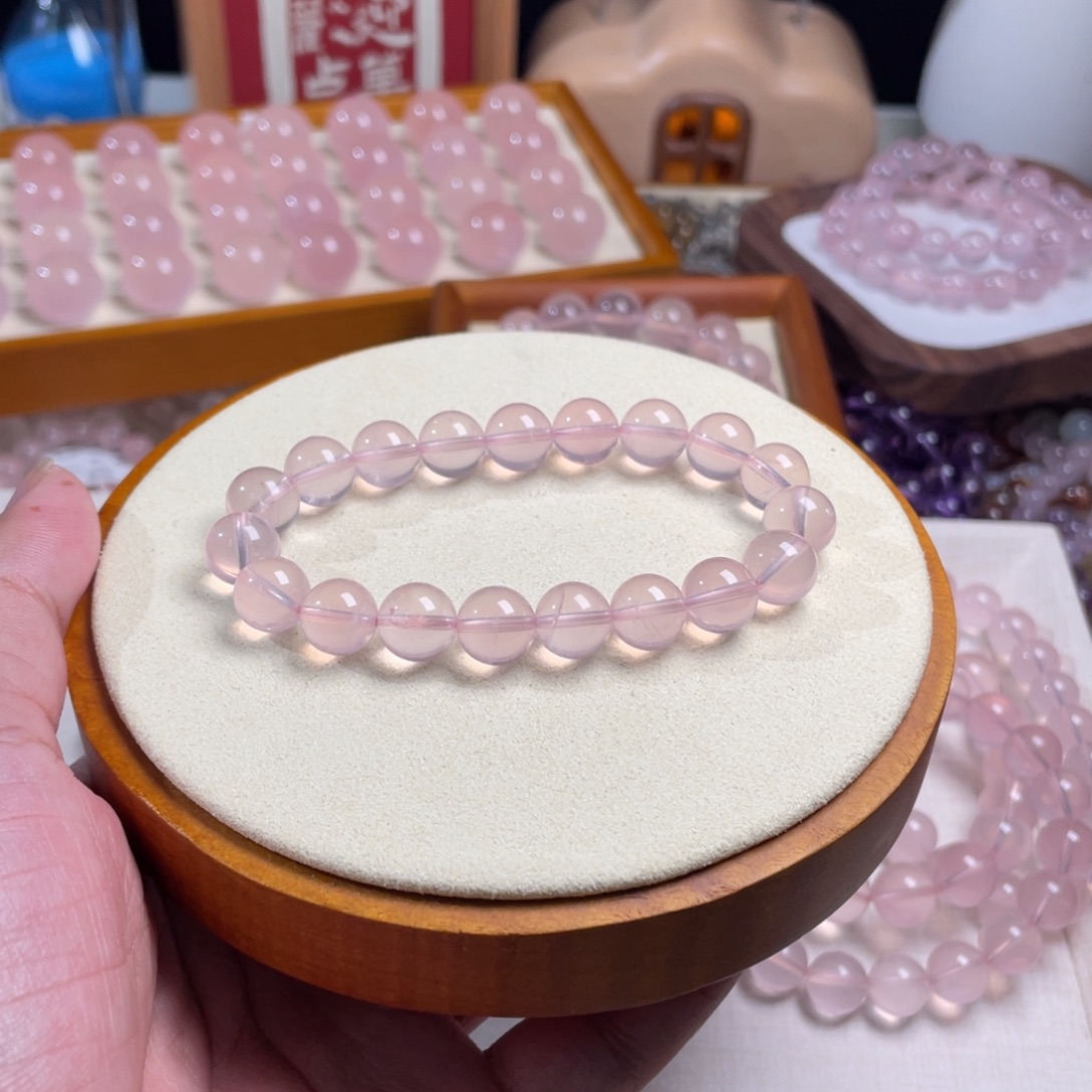 芙蓉石手链未镶嵌粉水晶卡9+手串