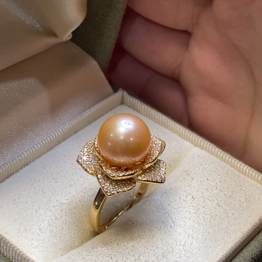 淡水珍珠戒指银S925镀金镶嵌微瑕