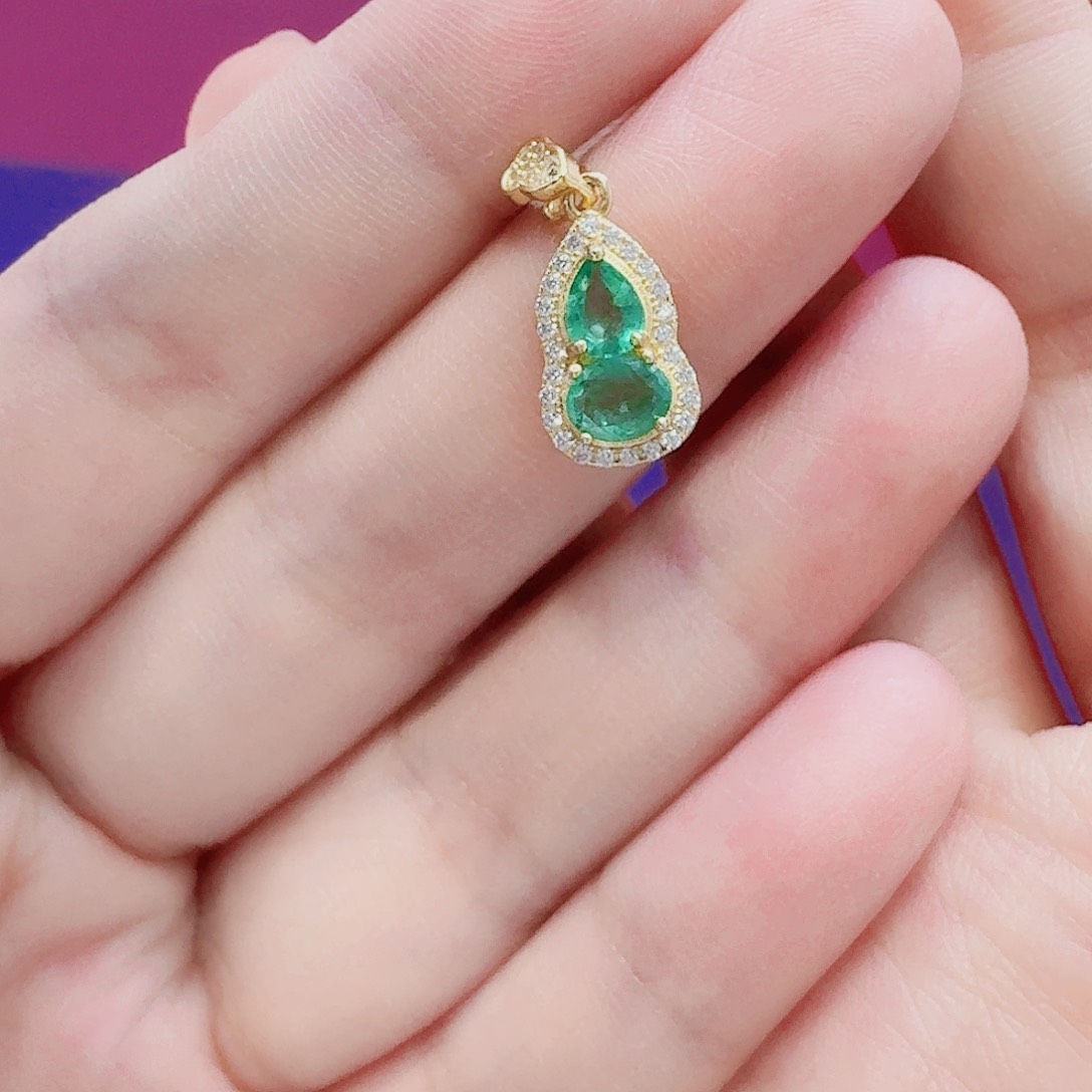 银S925镶嵌吊坠(不含链)祖母绿吊坠