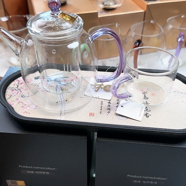 禾器浅紫色宴臣壶内胆款加小杯