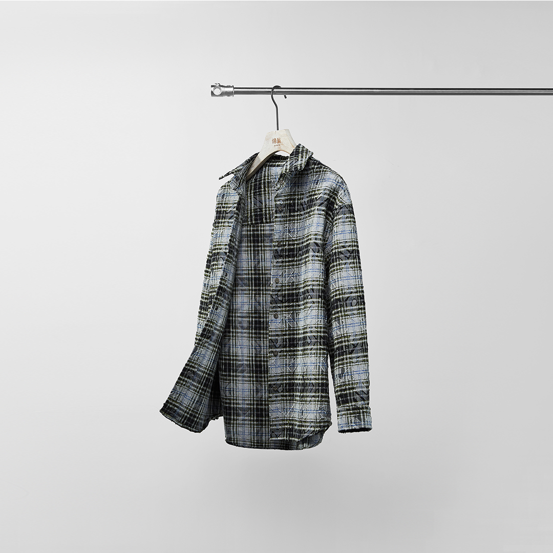 XIANSUO/缐鎖【经典格纹】精梳棉混染花色微宽松长袖格纹衬衫