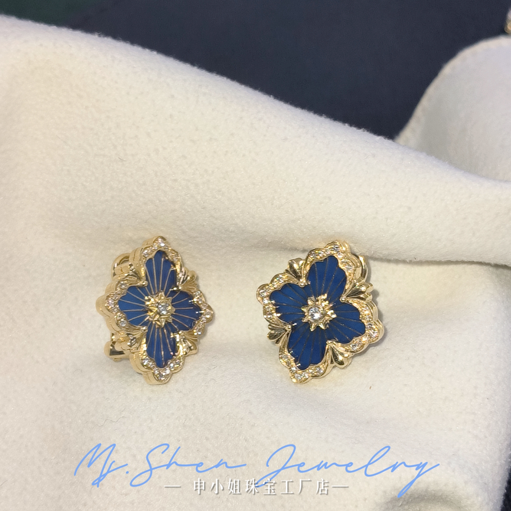 【申小姐】18K金天然钻石耳环珐琅工艺歌剧院耳拍耳扣