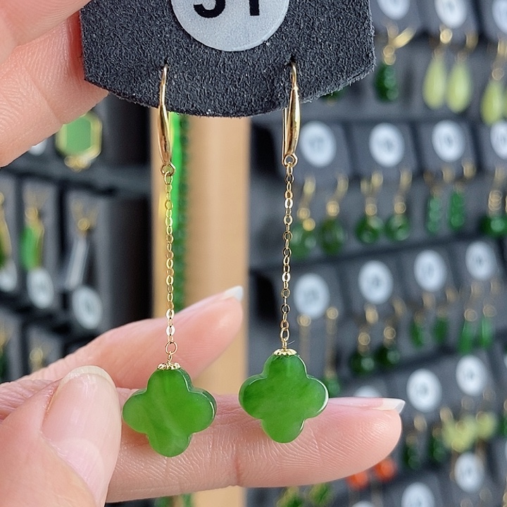 和田玉耳饰18K金镶嵌