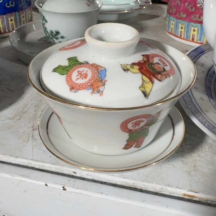 摆件四季常春三才盖碗