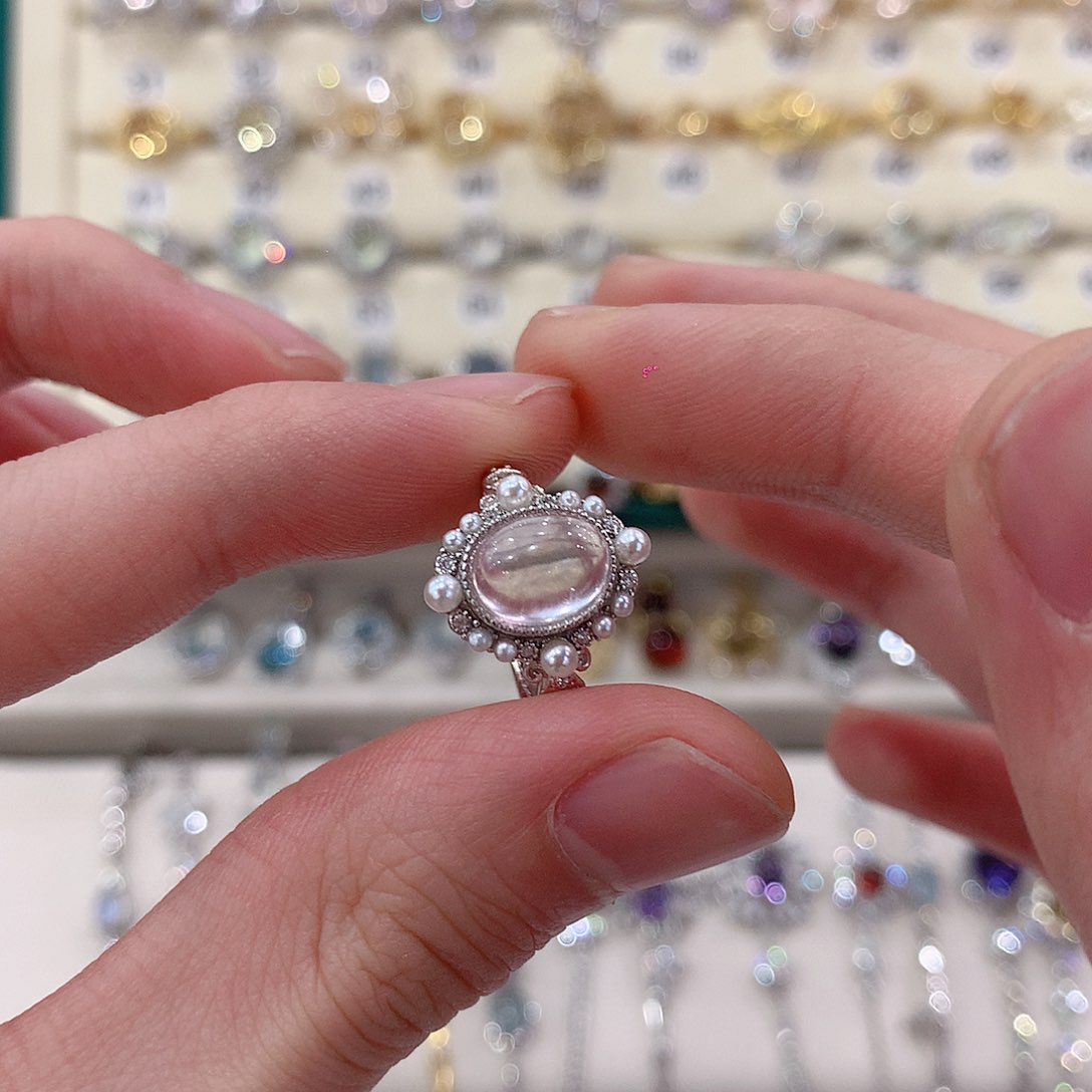 芙蓉石戒指银S925镶嵌-*