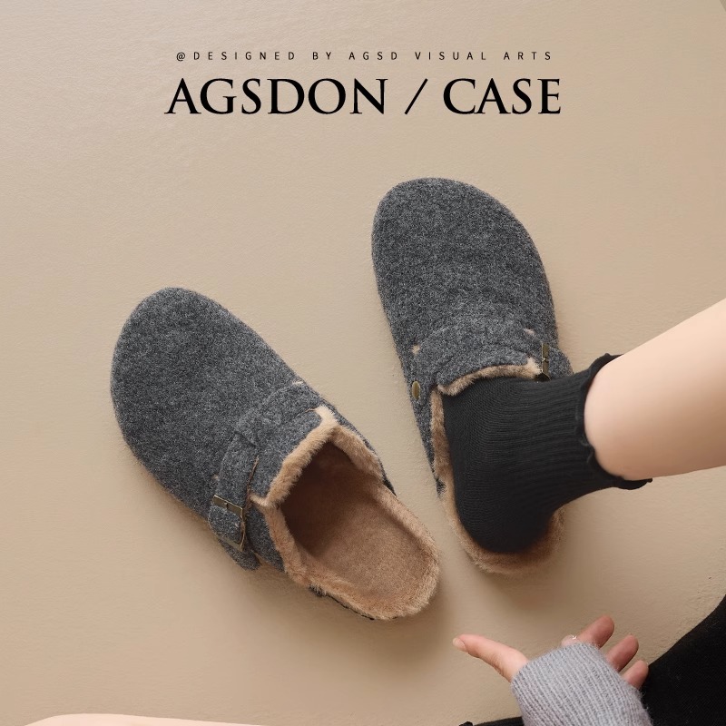 744215勃肯鞋女新款秋冬加绒加厚雪地靴一脚蹬包头毛毛棉拖