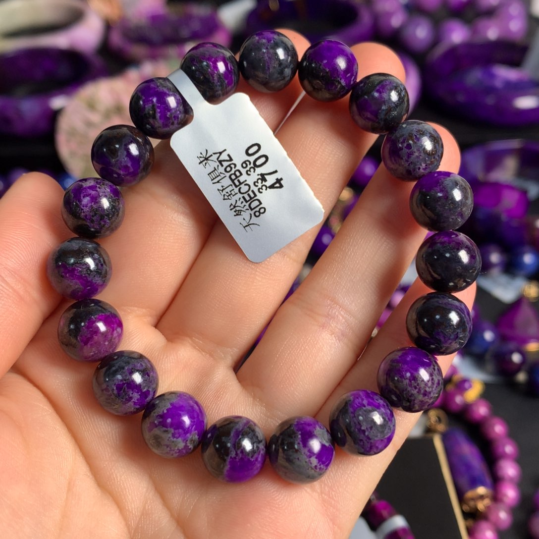 苏纪石（舒俱来）未镶嵌绿皮樱花冰种手串10+