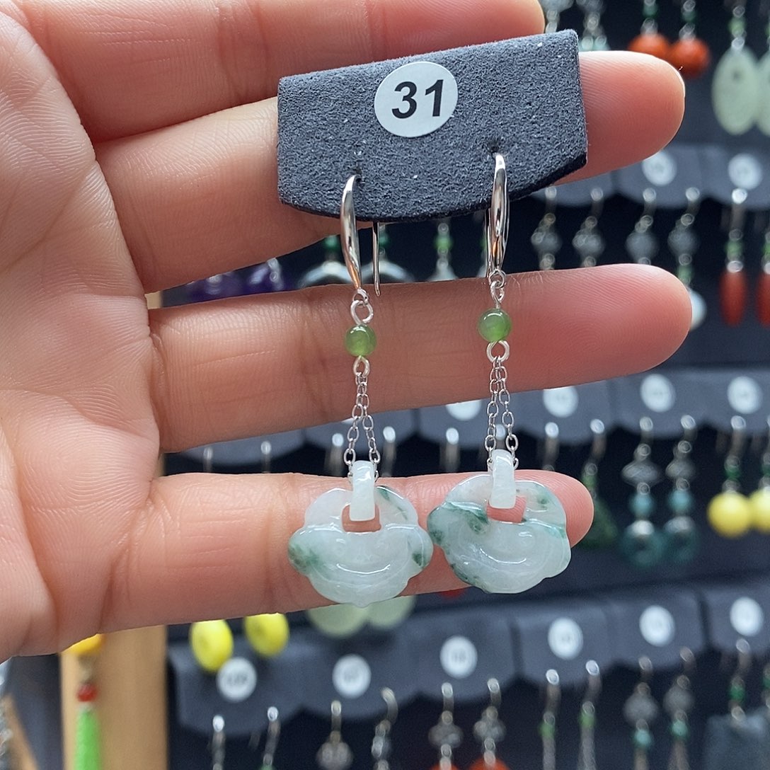 翡翠银S925镶嵌耳饰