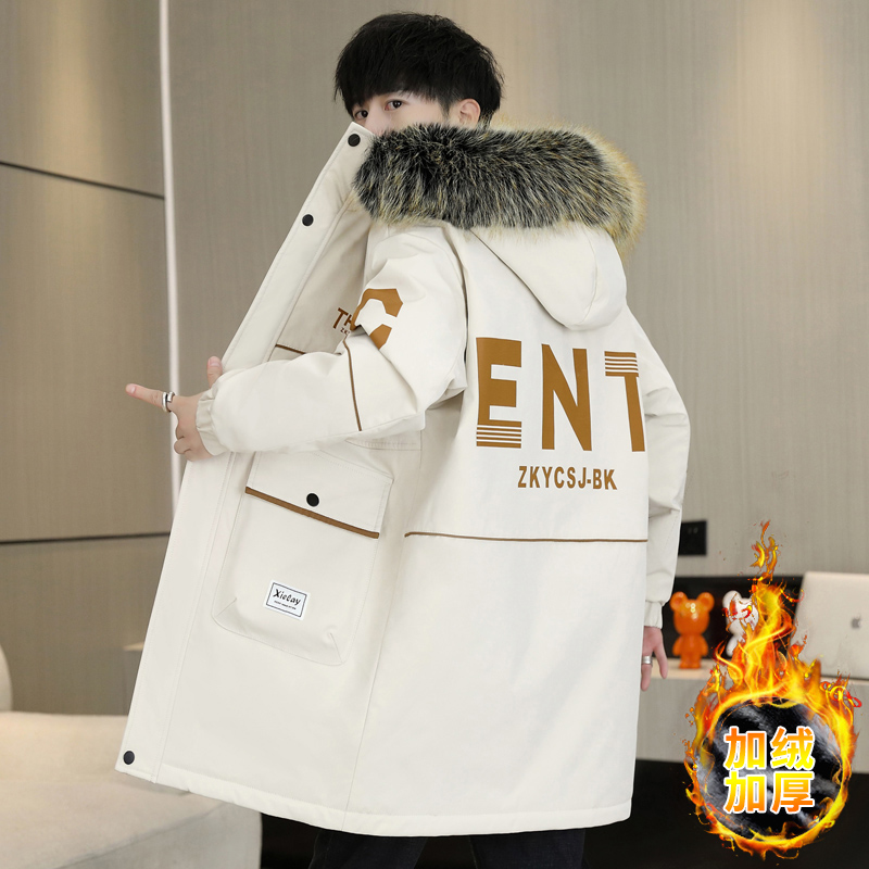 2025冬季新款收口袖无工艺保暖冬季中长款夹克学生棉衣毛领工装