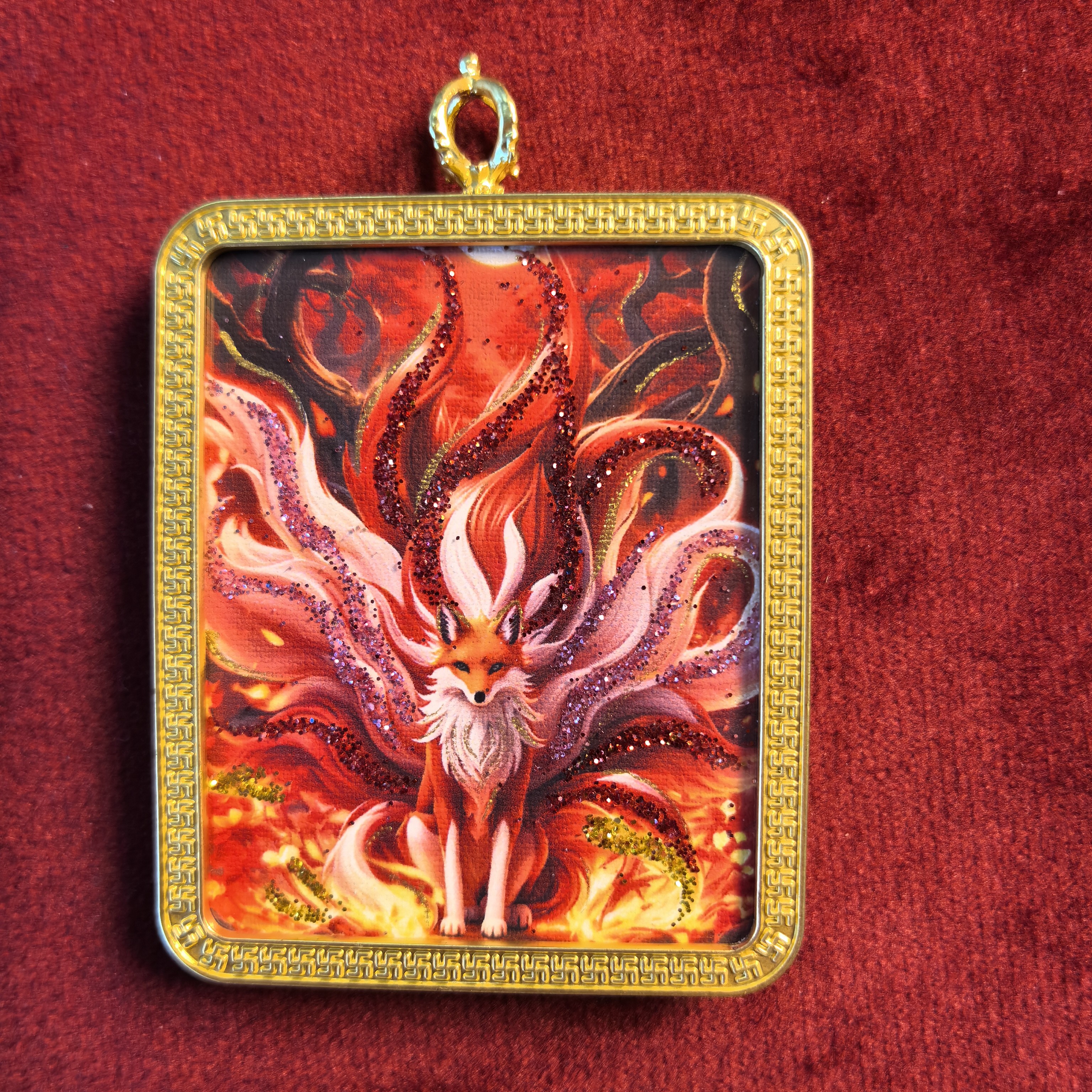 铜合金吊坠 铜合金工艺九尾狐唐卡描金寓意吉祥爱情