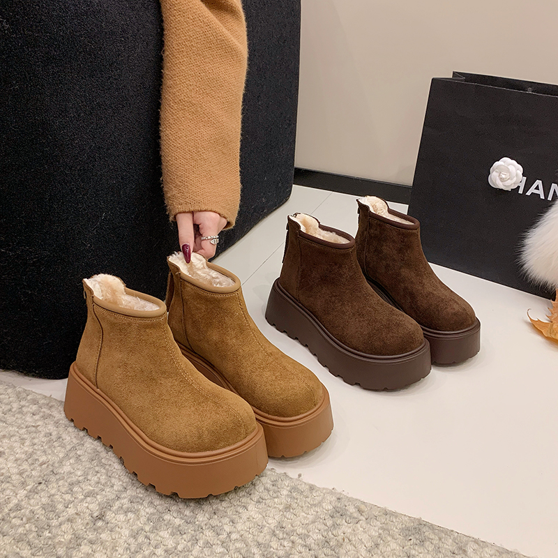 厚底雪地靴女2025新款冬季加绒女鞋子增高面包鞋外穿保暖勃肯棉鞋