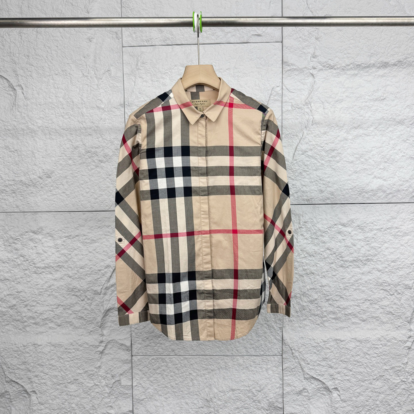 99新 BURBERRY/博柏利 XS码/经典格纹翻领长袖衬衫/17966002